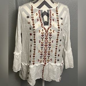 Laundry by Shelli Segal size large embroidered linen top like new